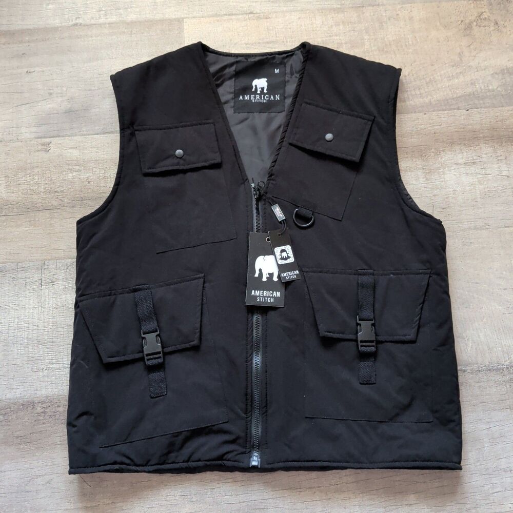 ​American Stitch Tactical Utility Vest M Medium Black NWT Multi Pocket Techwear